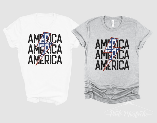 America Lightning Bolt Shirt/ July 4th Family Tees / Memorial Day July 4th/ Toddler, Youth, and Adult Sizing