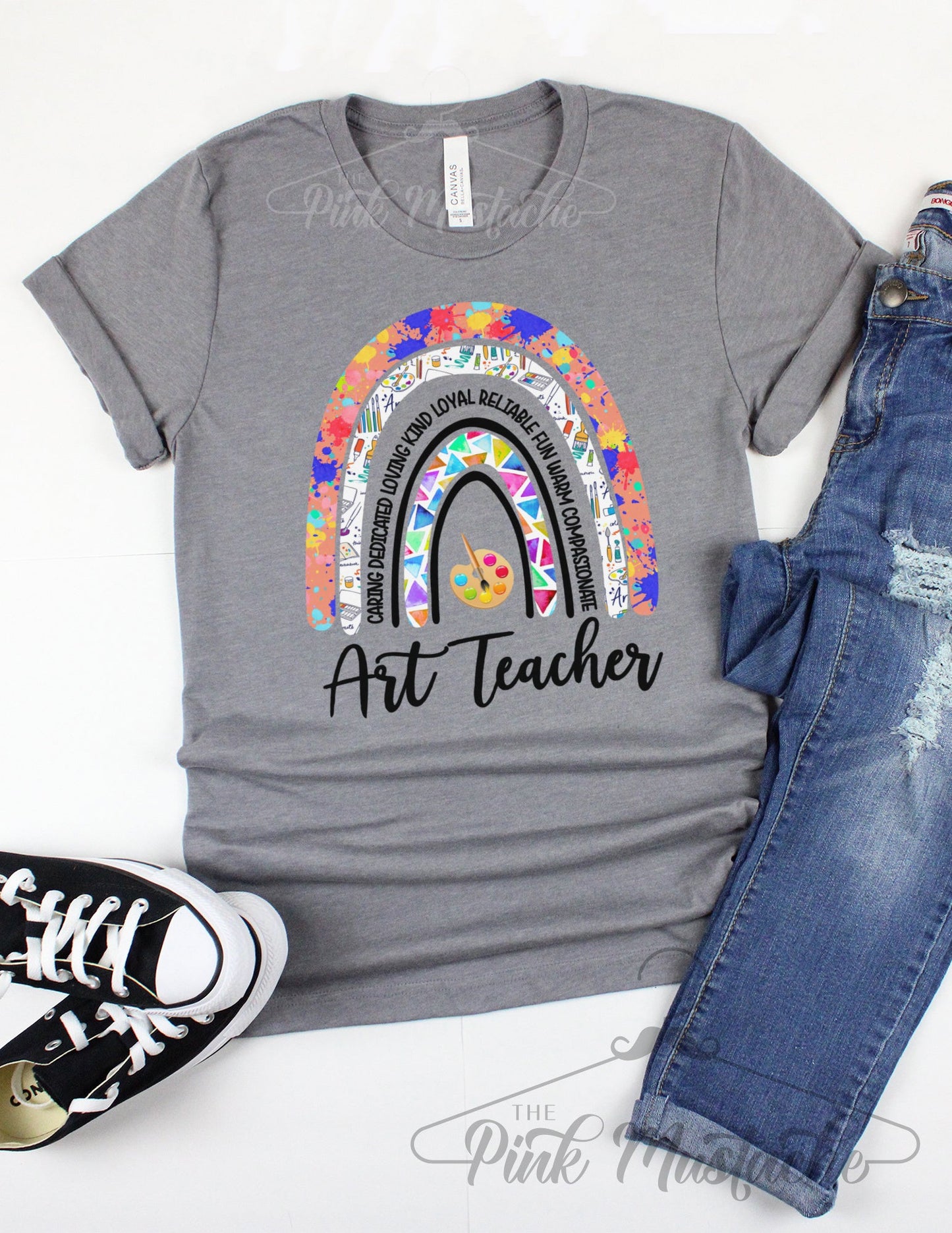 Rainbow Art Teacher Softstyle Tee/ Peace Love Teaching Tee/ Art Shirt