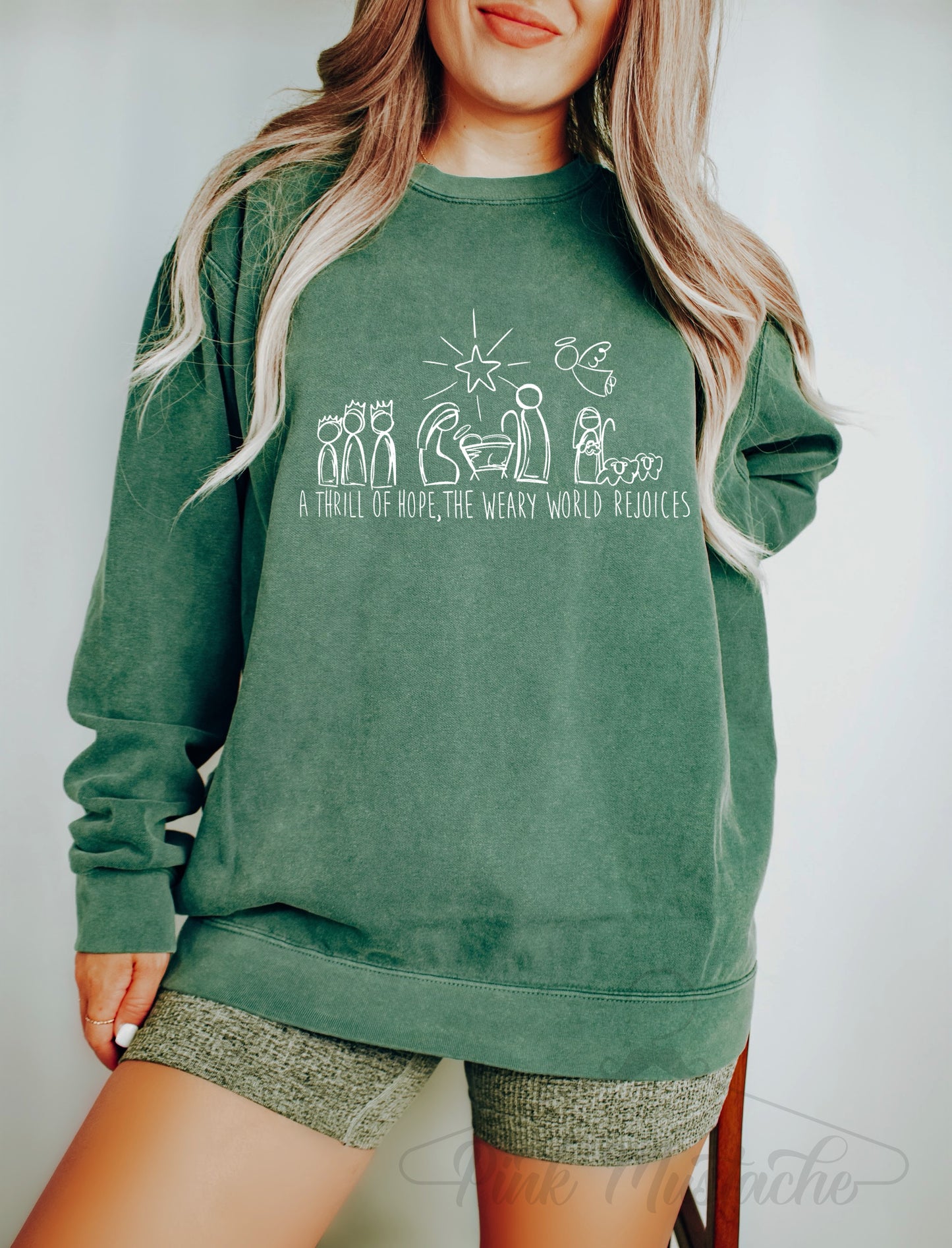 Green Comfort Colors A Thrill of Hope Nativity Christmas Sweatshirt - Adult Sizes