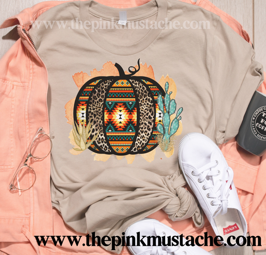 Aztec Pumpkin Cactus Western Style Fall Tee / Rainbow Pumpkin Tee / Bella Canvas Tee/ Halloween Shirts