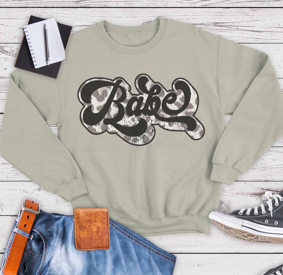 Babe Leopard Sweatshirt/ Sand Cute Boutique Sweatshirt/ True to Unisex Size