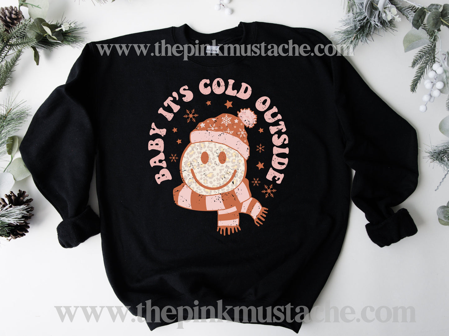 Baby It's Cold Outside Leopard Smiley Youth and Adult Retro Smiley Sweatshirt/ Cold Outside Sweatshirt