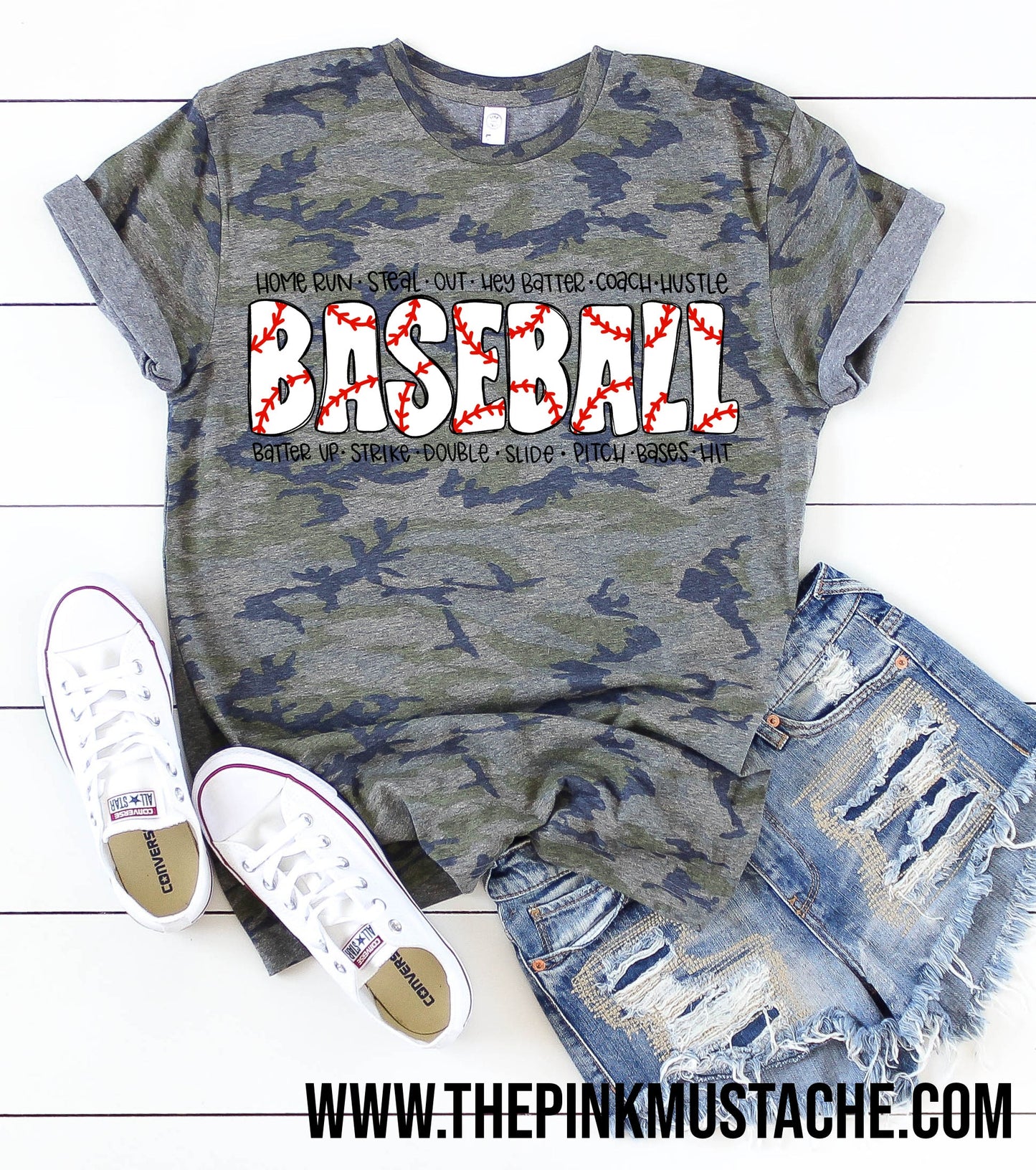 Camo Baseball Vintage Retro Tee / Baseball Fan Tee / Camouflage Baseball Shirt/ Toddler, Youth, and Adult Sizes