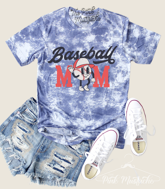 Reverse Dyed Baseball Mom Retro Tee - Unisex Adult Sized Tees