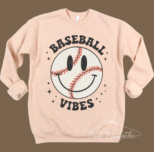 Baseball Vibes Smiley Retro Bella Canvas Sweatshirt - Boutique Soft Style Bella Canvas Sweatshirt