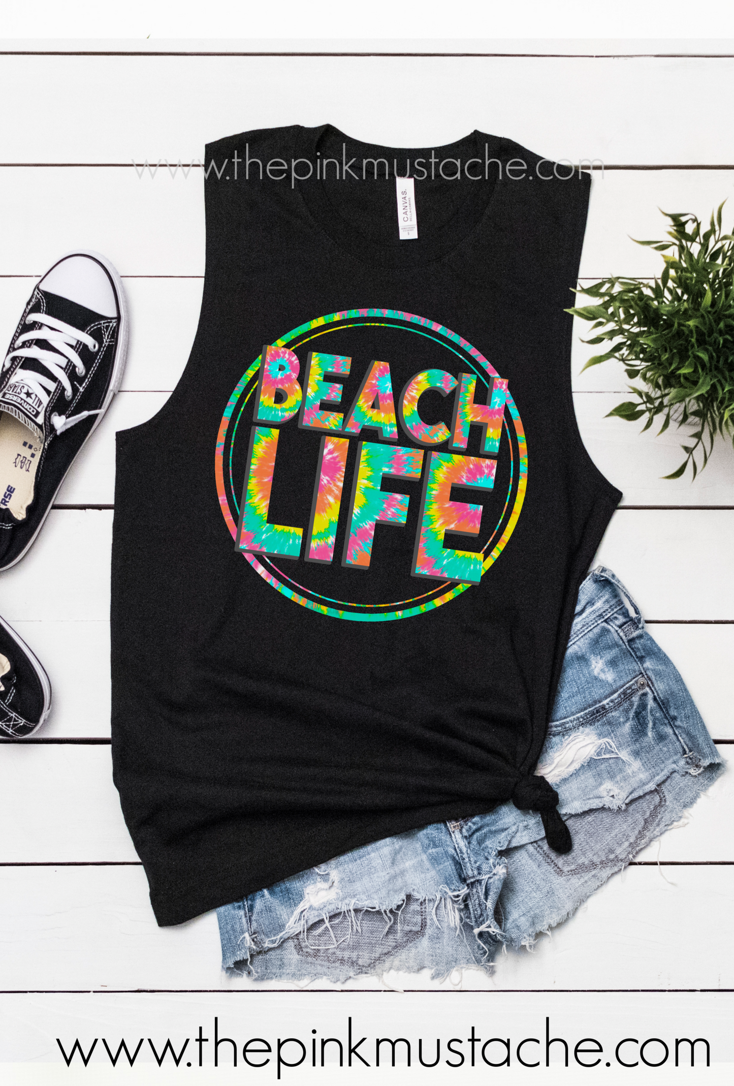 Beach Life Tie Dye Print Summer Tank Top / Muscle Tank