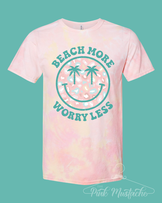 Beach More Worry Less Smiley Tropical Tee / Fun Hippie Vibes Tee