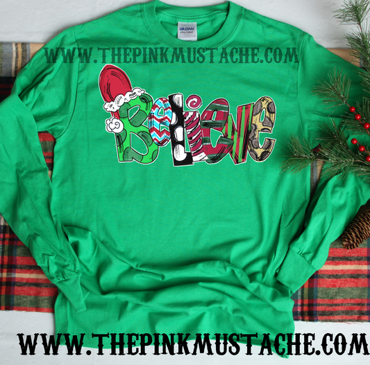 Long Sleeved Believe Hand Drawn Christmas Print  Shirt /Christmas T-Shirt/ Youth and Adult Sizes Available