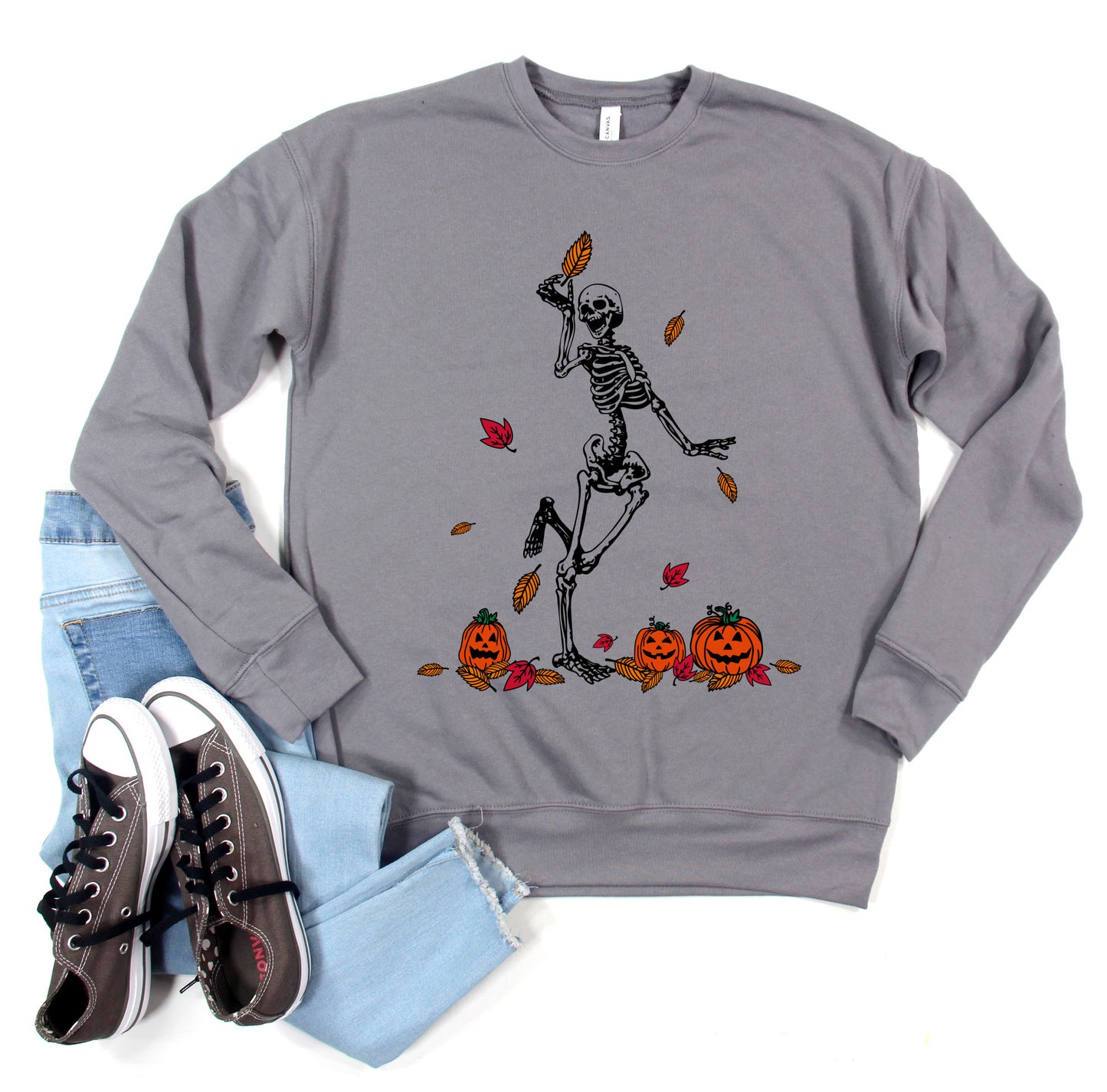 Comfort Colors, Gildan, or Bella Canvas Dancing Skeletons Fall Pumpkins-  Halloween Sweatshirt  - Youth and Adult Sizes