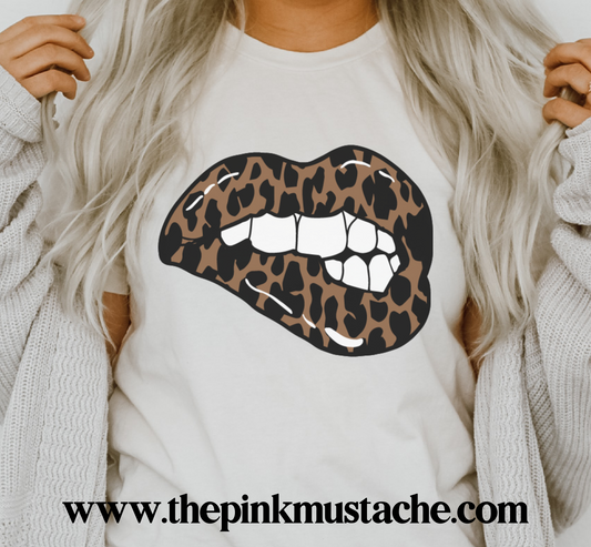 Leopard Biting Lips Shirt / Fun Leopard Rocker Tee