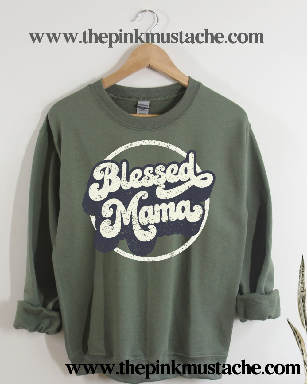Blessed Mama Retro Vibes Sweatshirt / Western Vintage Style Sweater -Military Green Sweatshirt/ Mom Life Sweatshirt/ Mama Sweater