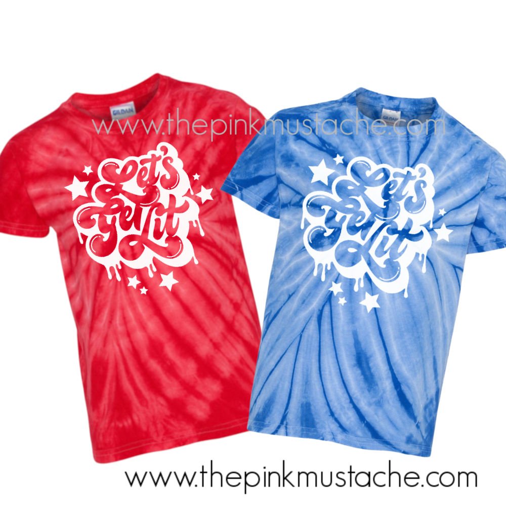 Let's Get Lit Tie Dye Fourth of July Tees/ Retro July 4th Tees