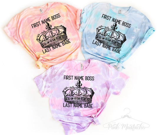 Tie Dye First Name Boss Last Name Babe Soft Style Tee/  Boss Babe Tee/ Southern Tee