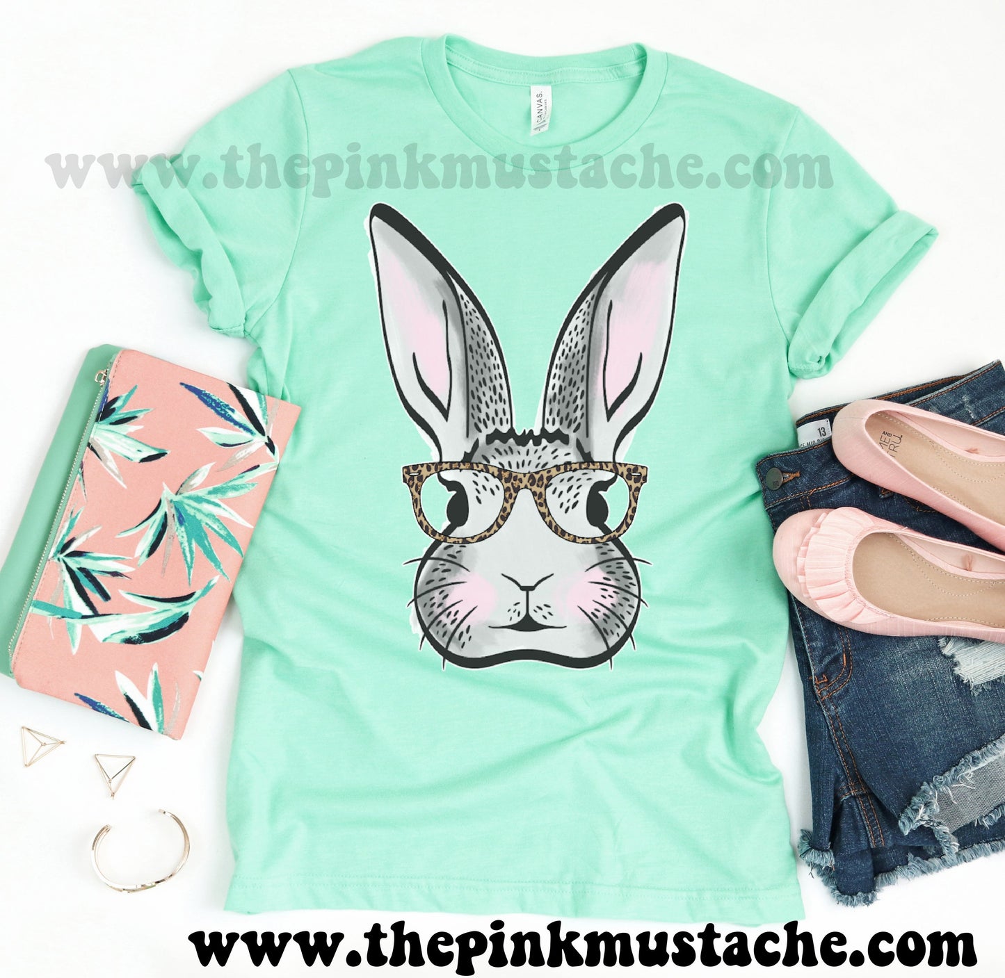 Easter Rabbit with Leopard Glasses Tee/Bella Canvas Easter Bunny Shirt