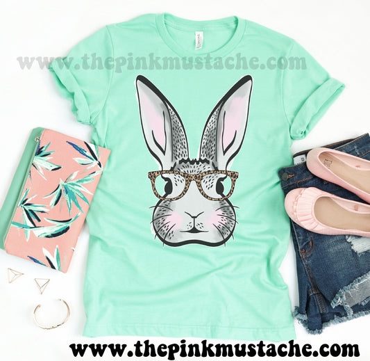 Easter Rabbit with Leopard Glasses Tee/Bella Canvas Easter Bunny Shirt