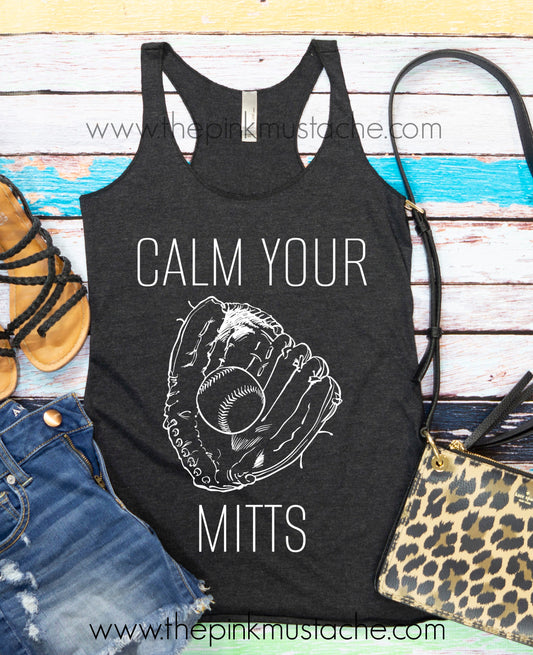 Triblend Racerback Baseball Calm Your Mitts Tank / Baseball Tank Top