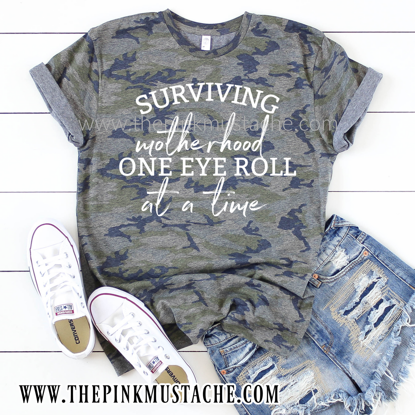 Camouflage Surviving Motherhood One Eye Roll At A Time T-Shirt / Camo Tee/ Sizes S-XXXL / Funny Mom Tee