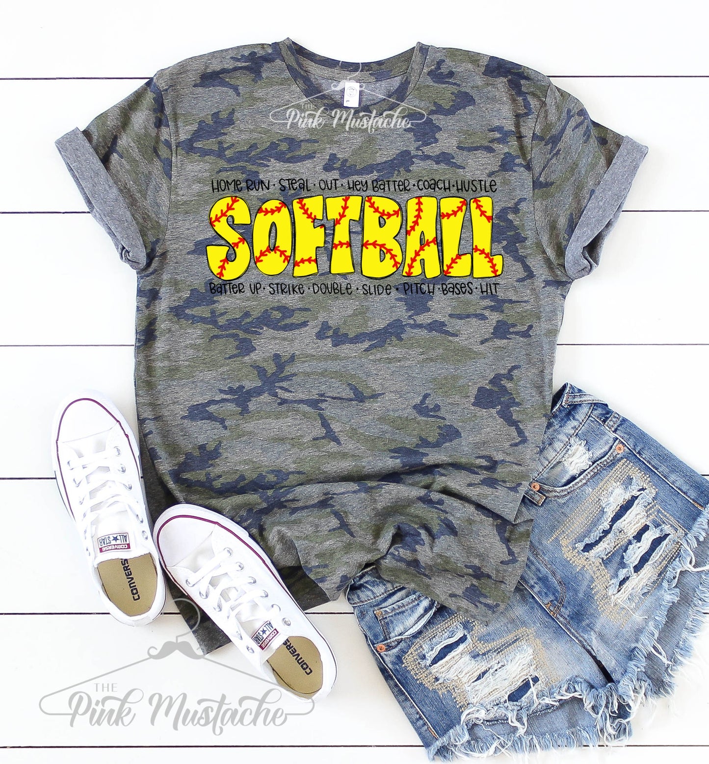 Camo Softball Vintage Retro Tee / Softball Fan Tee / Camouflage Softball Shirt/ Toddler, Youth, and Adult Sizes