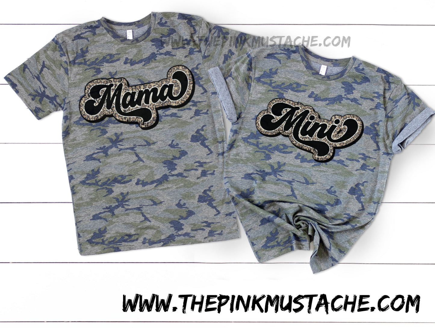 Mommy and Me Camouflage Mama and Mini Leopard Retro Rocker Tee/ Camo Matching Shirts or Onesies