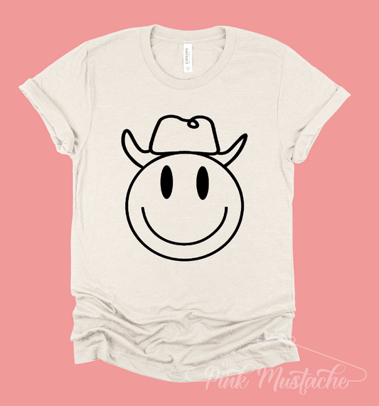 Soft Style Smiley Cowboy Retro Tee/ Toddler, Youth, And Adult Sizes/ - Unisex Sized