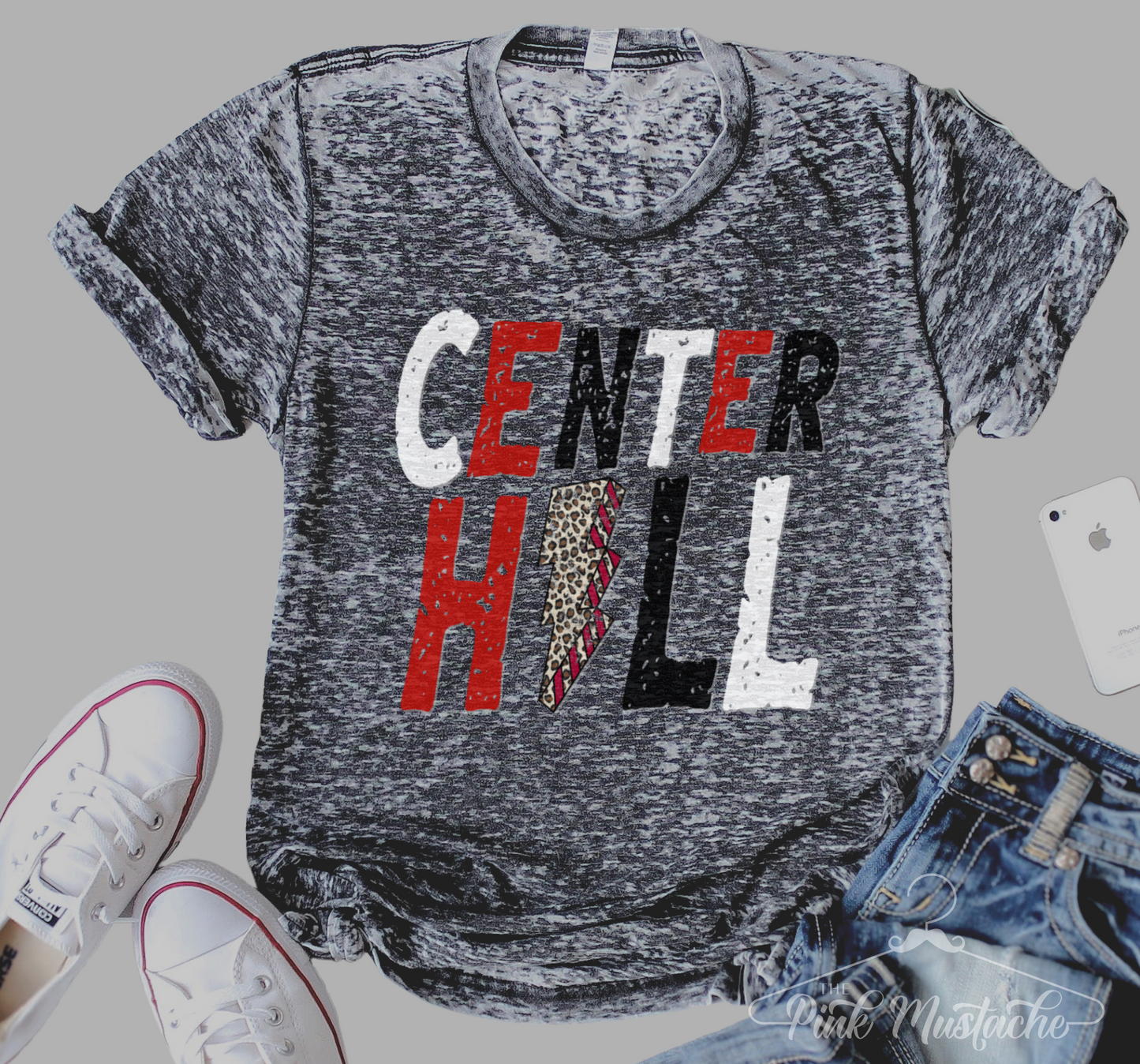 Acid Washed Center Hill Distressed Unisex Shirt / Center Hill Mustangs -Desoto County Schools / Mississippi School Shirt