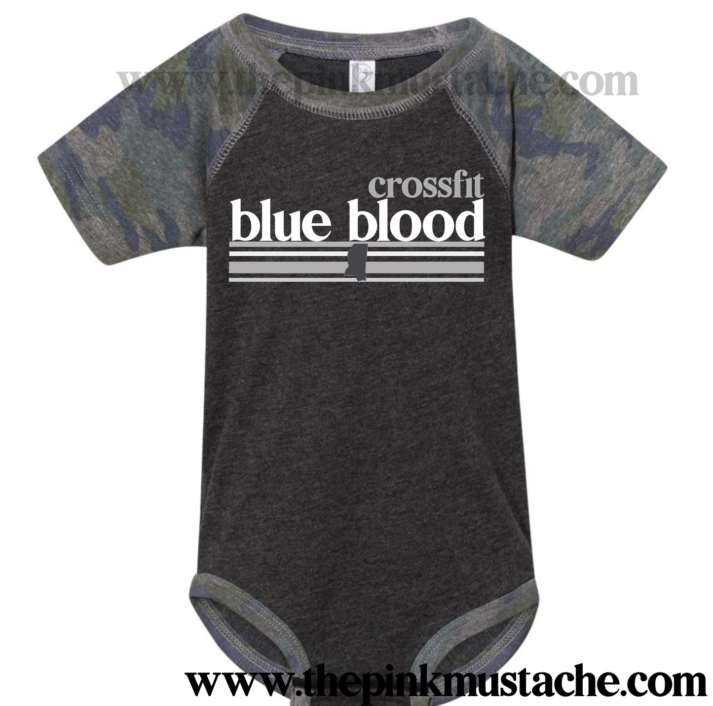 CFBB - Crossfit Blue Blood - Baby Onesie - Camo Raglans - Newborn to 24 Months