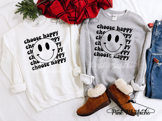 Choose Happy Smiley Face Sweatshirt/ Super Cute Unisex Sized Sweatshirt/ Youth and Adult Options