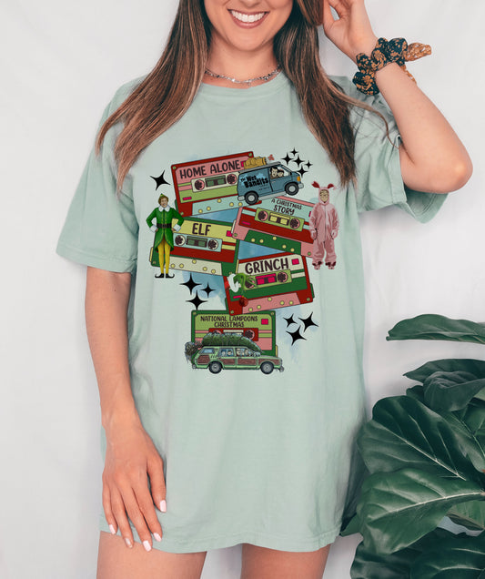 Comfort Colors or Bella Canvas Vintage Christmas VHS Movies Christmas Tee - Youth and Adult Sizes