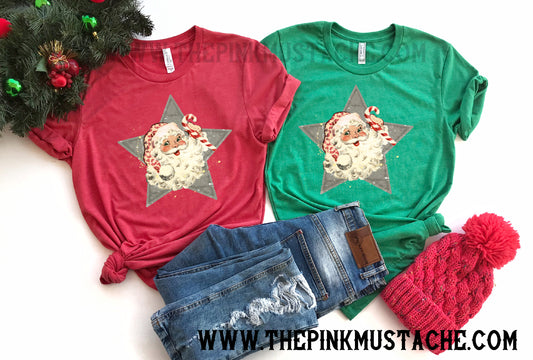 Bella or Comfort Colors Santa Star Tee/ Super Cute Christmas Shirt/ Youth and Adult