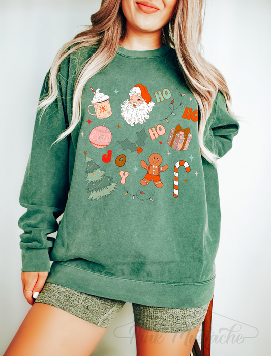 Green Comfort Colors Christmas Things - Doodle - Sweatshirt - Adult Sizes