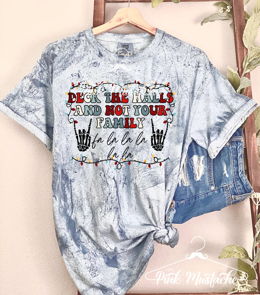 Comfort Colors Colorblast Deck The Halls and Not Your Family Tee- Sizes and Inventory Limited