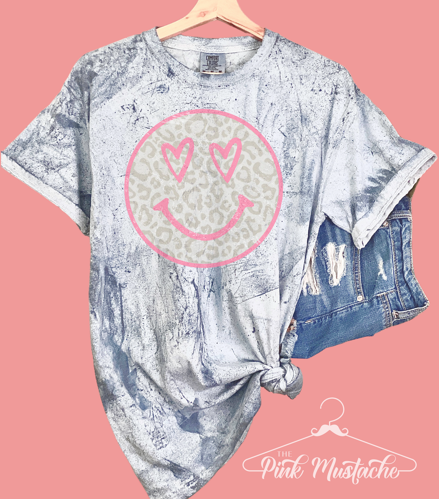 Comfort Colors Color Blast Smiley Hearts Face Distressed Tee- Sizes and Inventory Limited