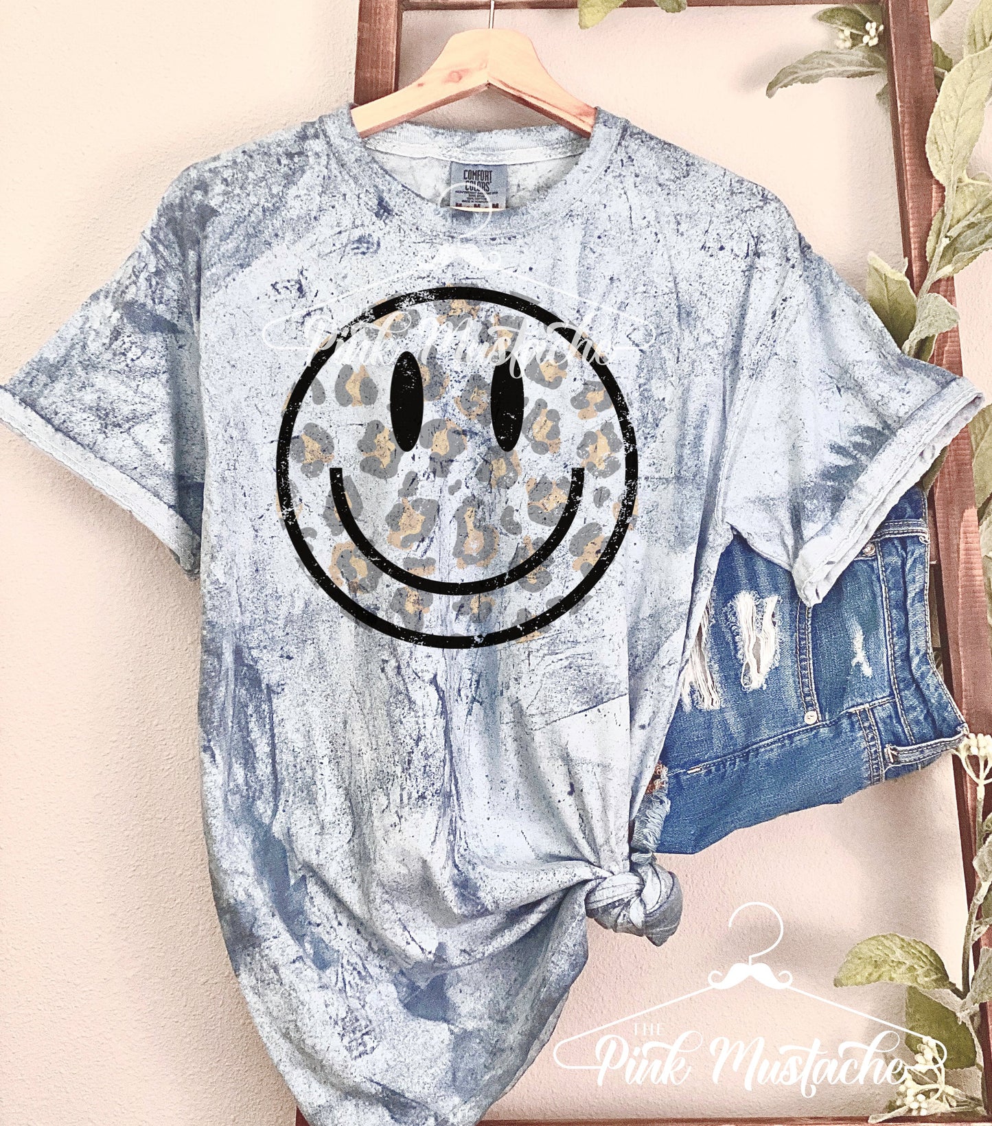 Comfort Colors Colorblast Smiley Face Distressed Tee- Sizes and Inventory Limited