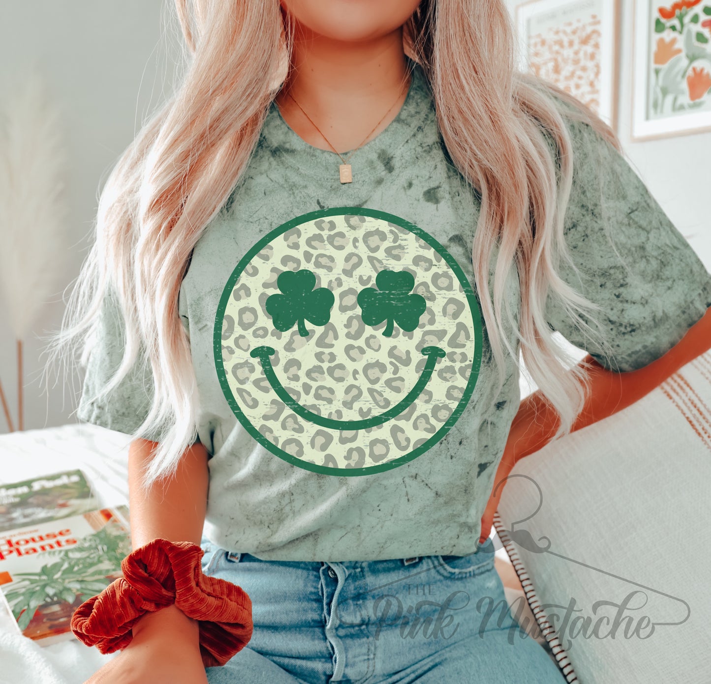 St. Patricks Day Happy Face Leopard Comfort Colors Color Blast Distressed Tee- Sizes and Inventory Limited