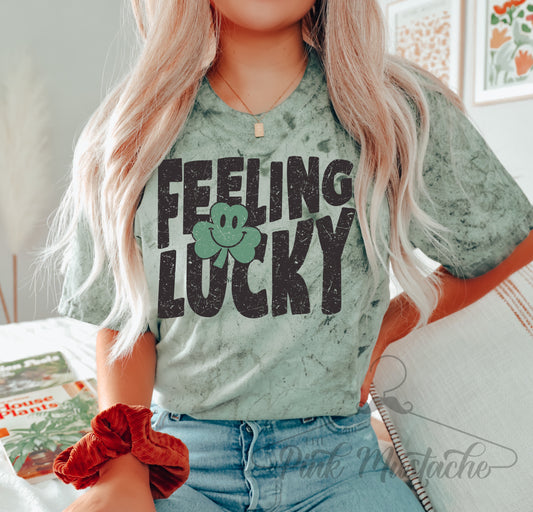 St. Patricks Day Feeling Lucky Comfort Colors Color Blast Distressed Tee- Sizes and Inventory Limited