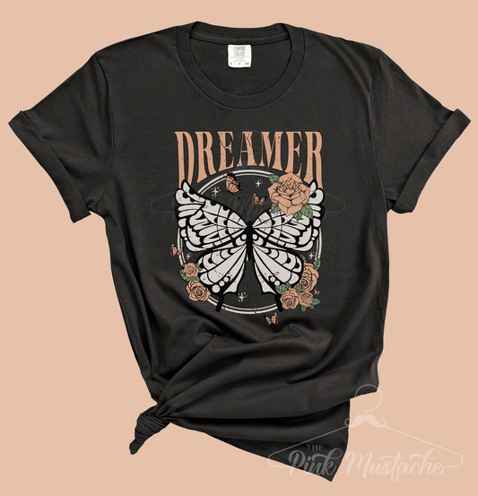 Comfort Colors Dreamer Butterfly Rocker Tee - Unisex Sized/ Vintage Rock N Roll Styled Hippie Shirt