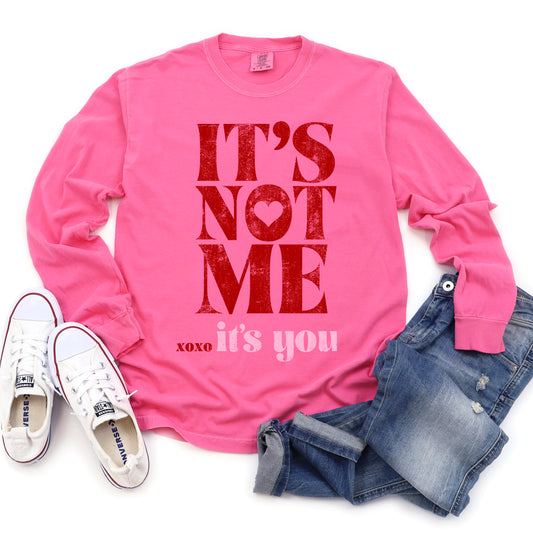 Comfort Colors Long Sleeved Pink It's Not Me It's You XOXO Valentines Tee -  Youth and Adult Sizes - Valentienes Shirt