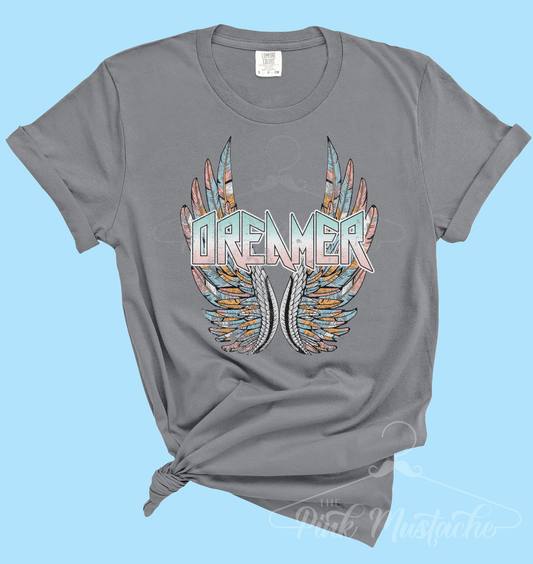 Comfort Colors Dreamer Wings Rocker Tee - Unisex Sized/ Vintage Rock N Roll Styled Hippie Shirt