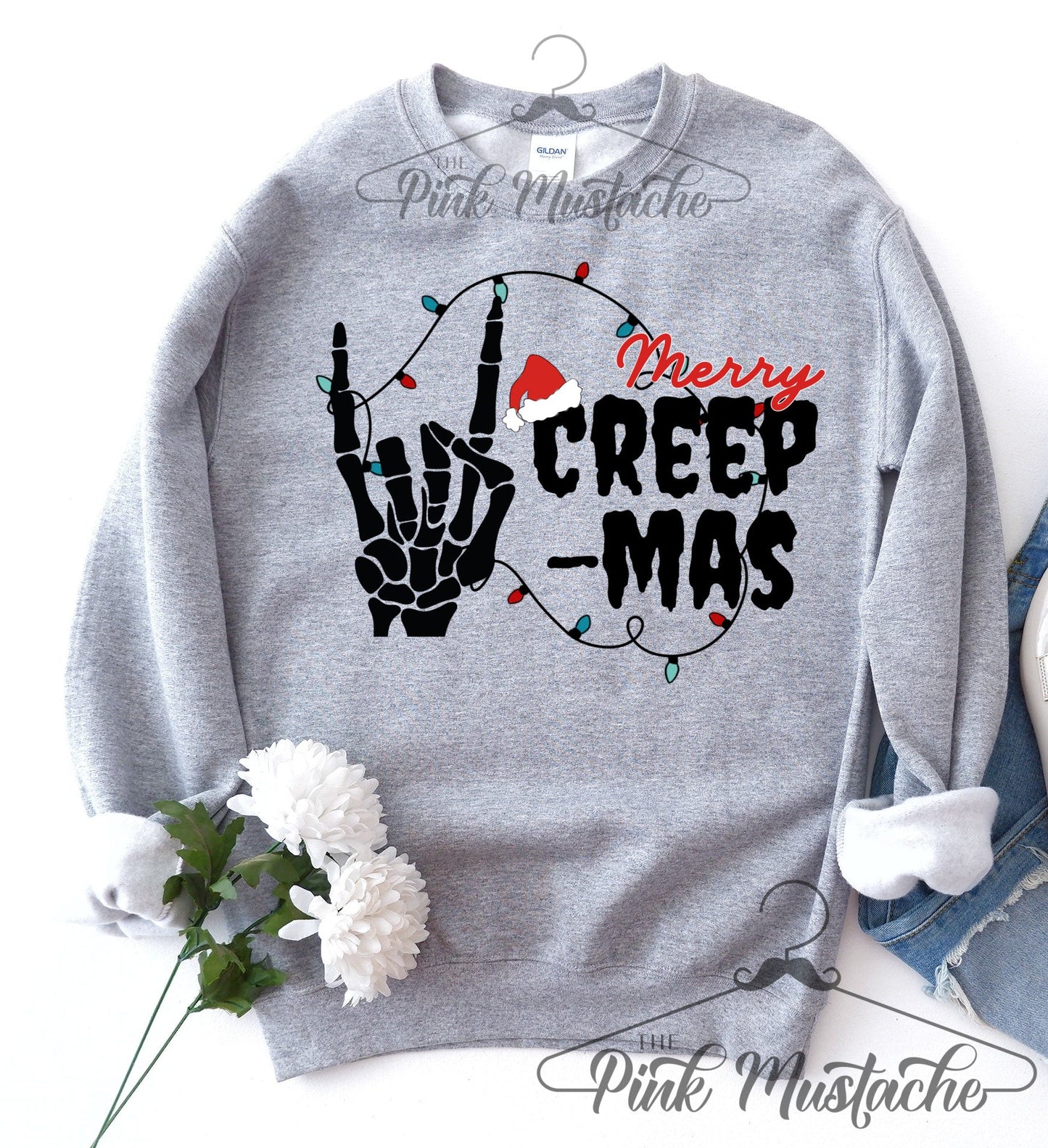 Youth and Adult Merry Creep-Mas Skeleton Christmas / Christmas Sweatshirt/ Fleece Crewneck