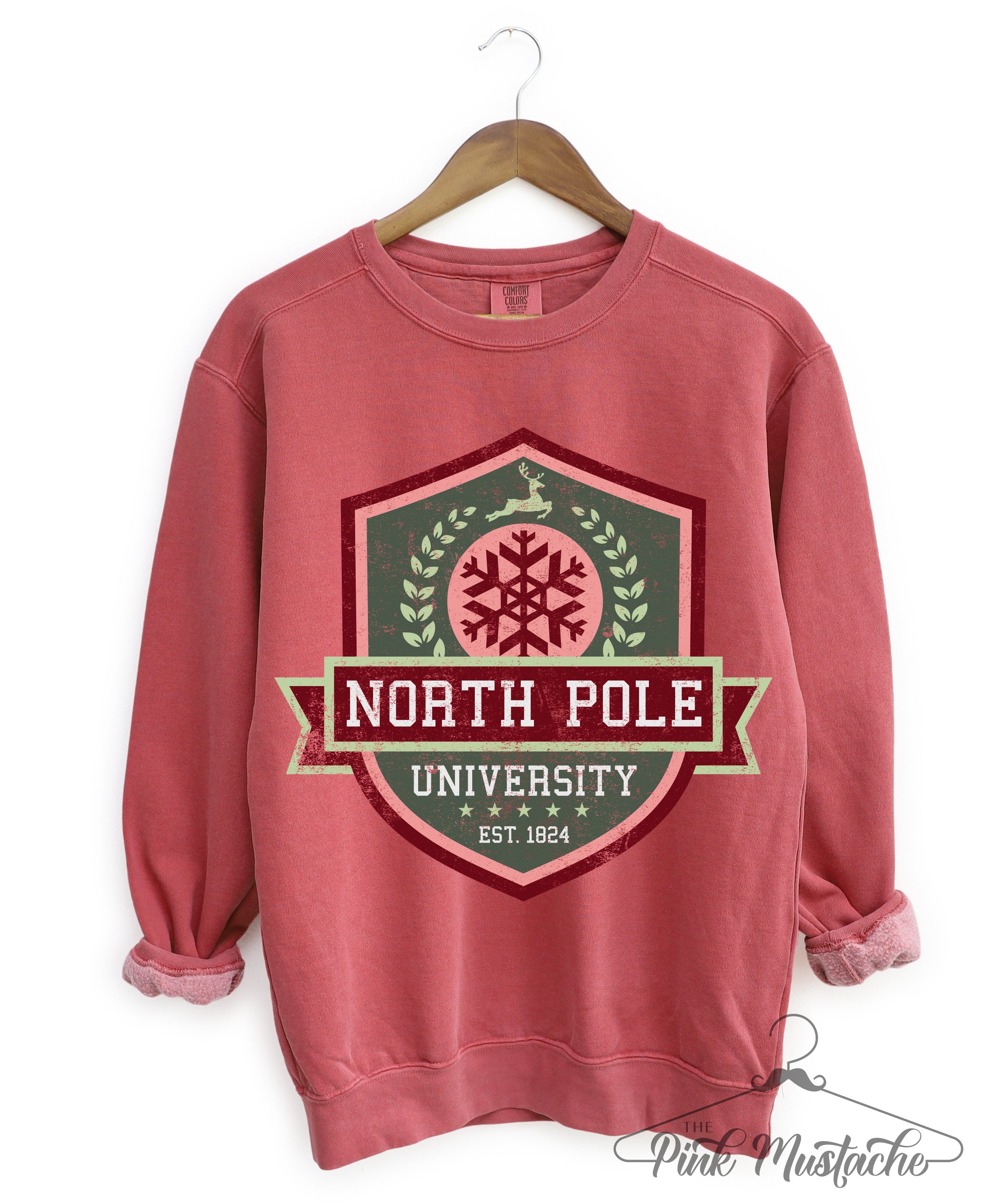 Crimson Comfort Colors North Pole University Christmas Sweatshirt Adult Sizes