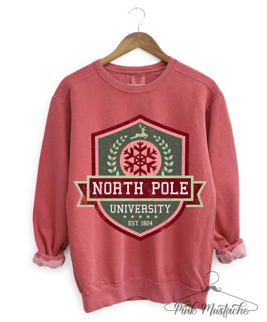 Crimson Comfort Colors North Pole University Christmas - Sweatshirt - Adult Sizes