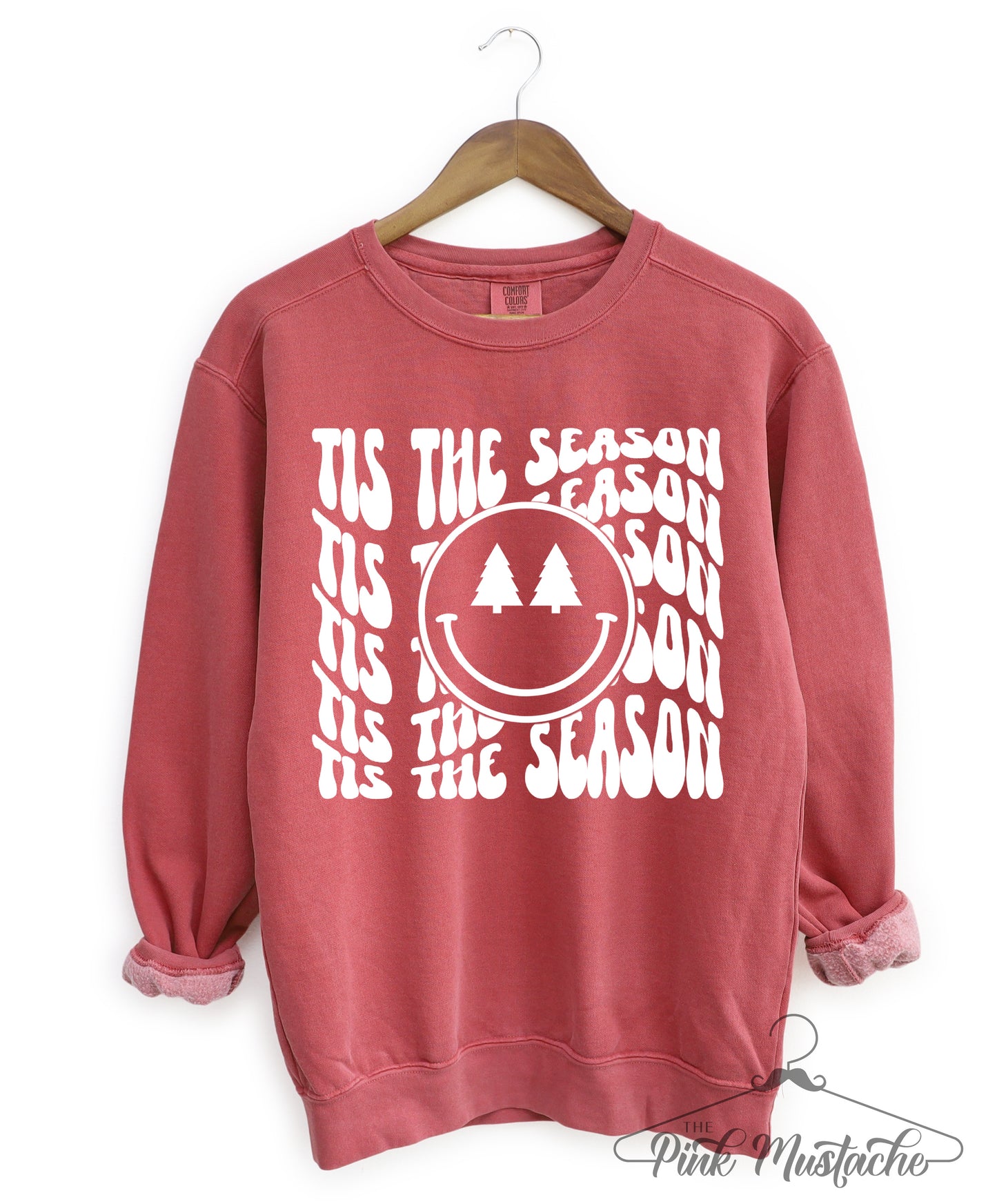Crimson Comfort Colors Tis The Season Smiley Christmas - Sweatshirt - Adult Sizes