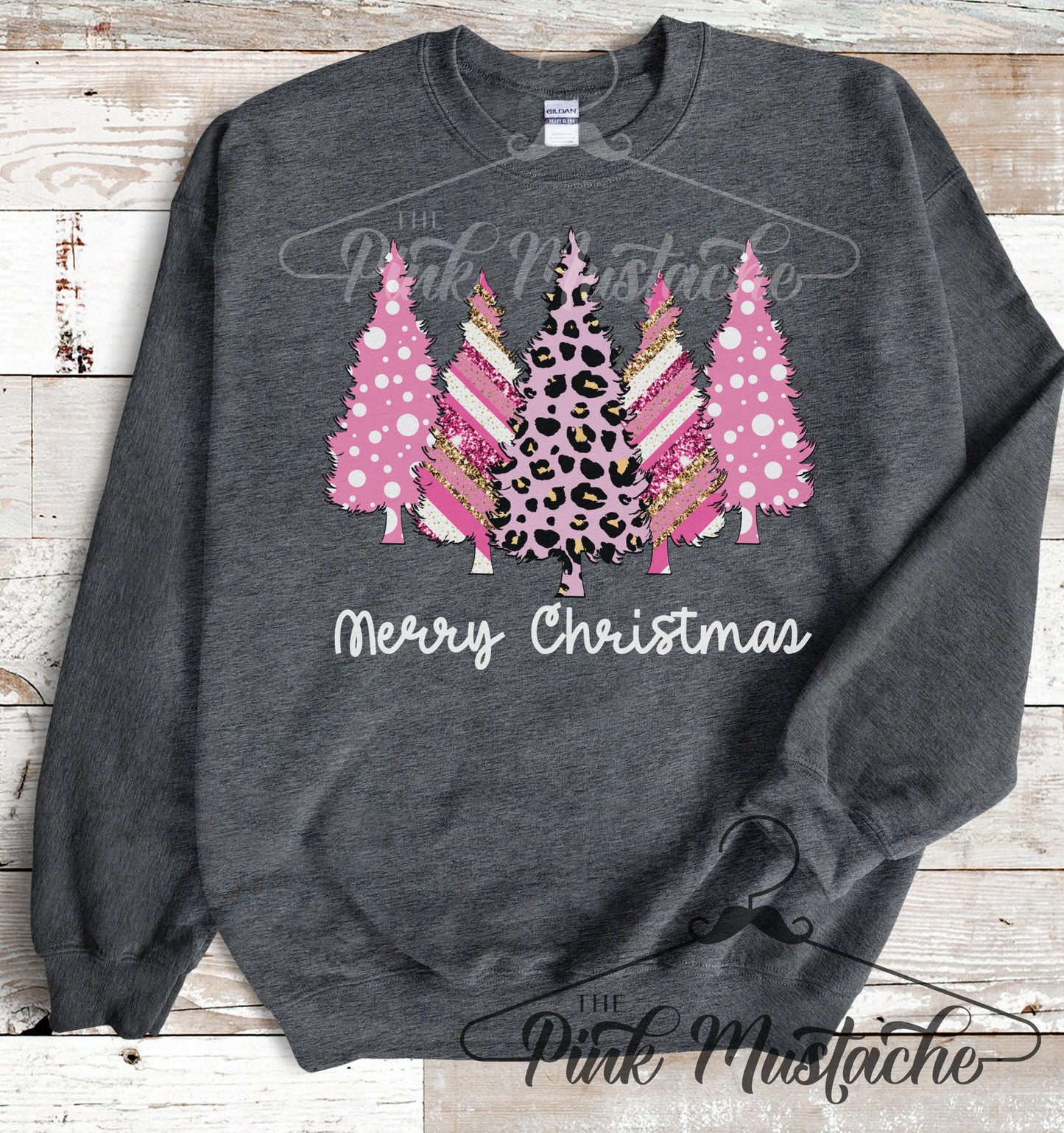 Merry Christmas Pink Trees Leopard Sweatshirt / Youth And Adult Christmas Sweatshirt