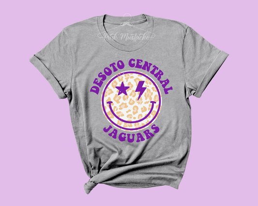 Desoto Central Jaguars Distressed Smiley Unisex Soft Style Tee / Toddler, Youth, and Adult Sizes/ Lewisburg -Desoto County Schools / Mississippi School Shirt