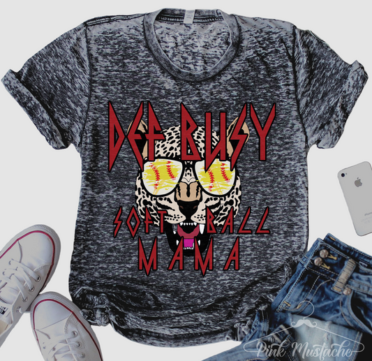 Acid Washed Def Busy Softball Mama Red Letters Tee/ Super Cute Dyed Tees - Unisex Sized/ Softball Life