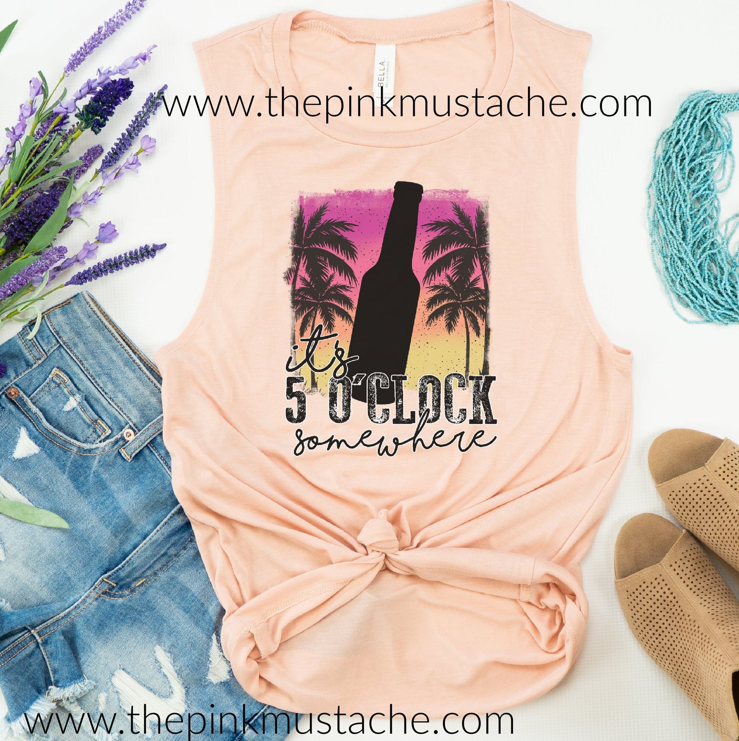 It's 5' O Clock Somewhere Softstyle Bella Tank / Fun Vacation Tank
