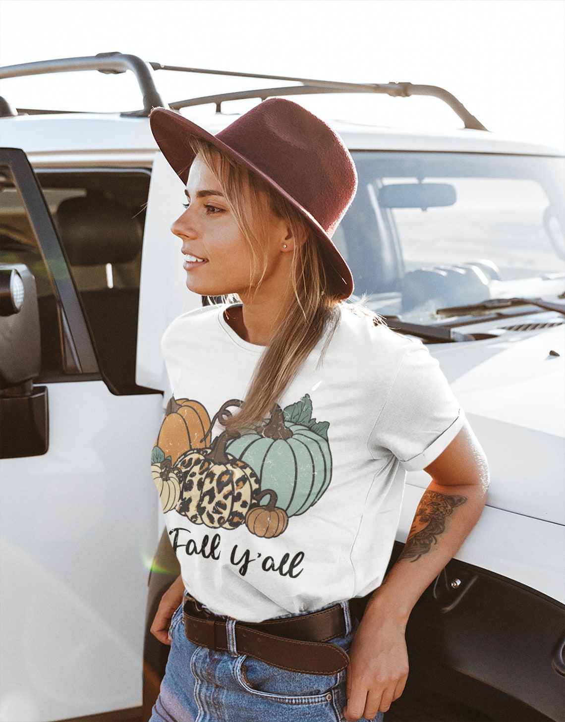 It's Fall Y'all Tee/ Softstyle Fall Tee/ Fall T-Shirt with Pumpkins / Leopard Pumpkins