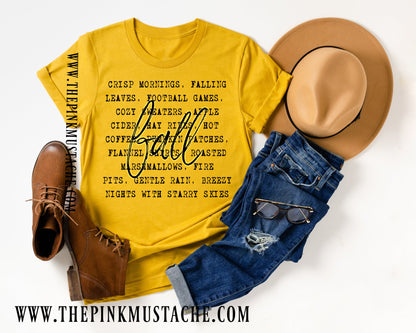 Crisp Mornings, Fall Leaves, Football Games - FALL words Tee/ Bella Canvas / Fall Layering Tee / Teachers Tee