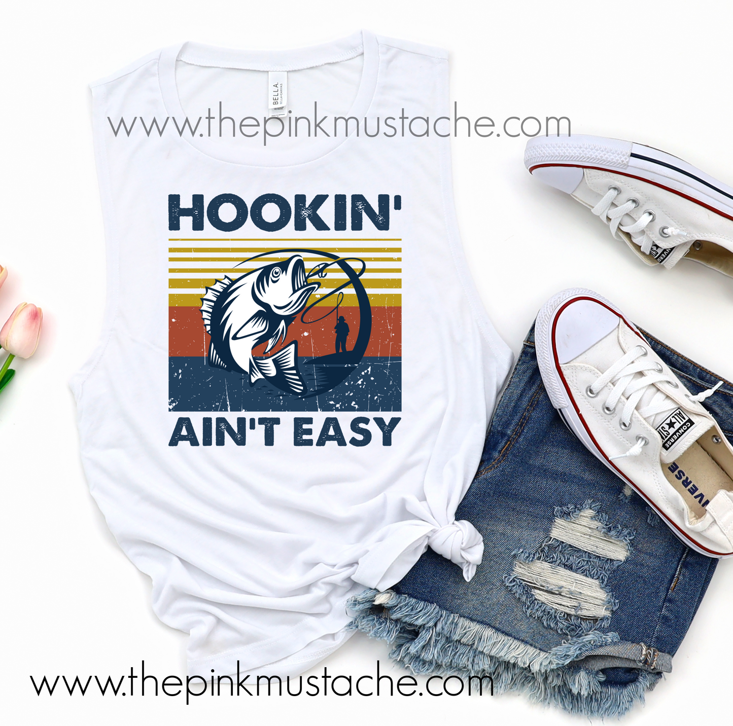 Hookin' Ain't Easy Funny Fishing Shirt MENS AND WOMENS CUT Muscle Tank / Muscle Tank Top / Mens or Womens Cut Tank Available/ Fishing Tank