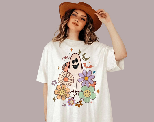 Floral Ghost Tee/ Halloween Shirt/ Softstyle Tee/ Toddler, Youth And Adult Sizes Available